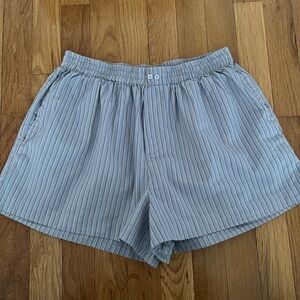DEIJI STUDIOS Organic Cotton Boxer Style Shorts Size Small in Blue Stripe